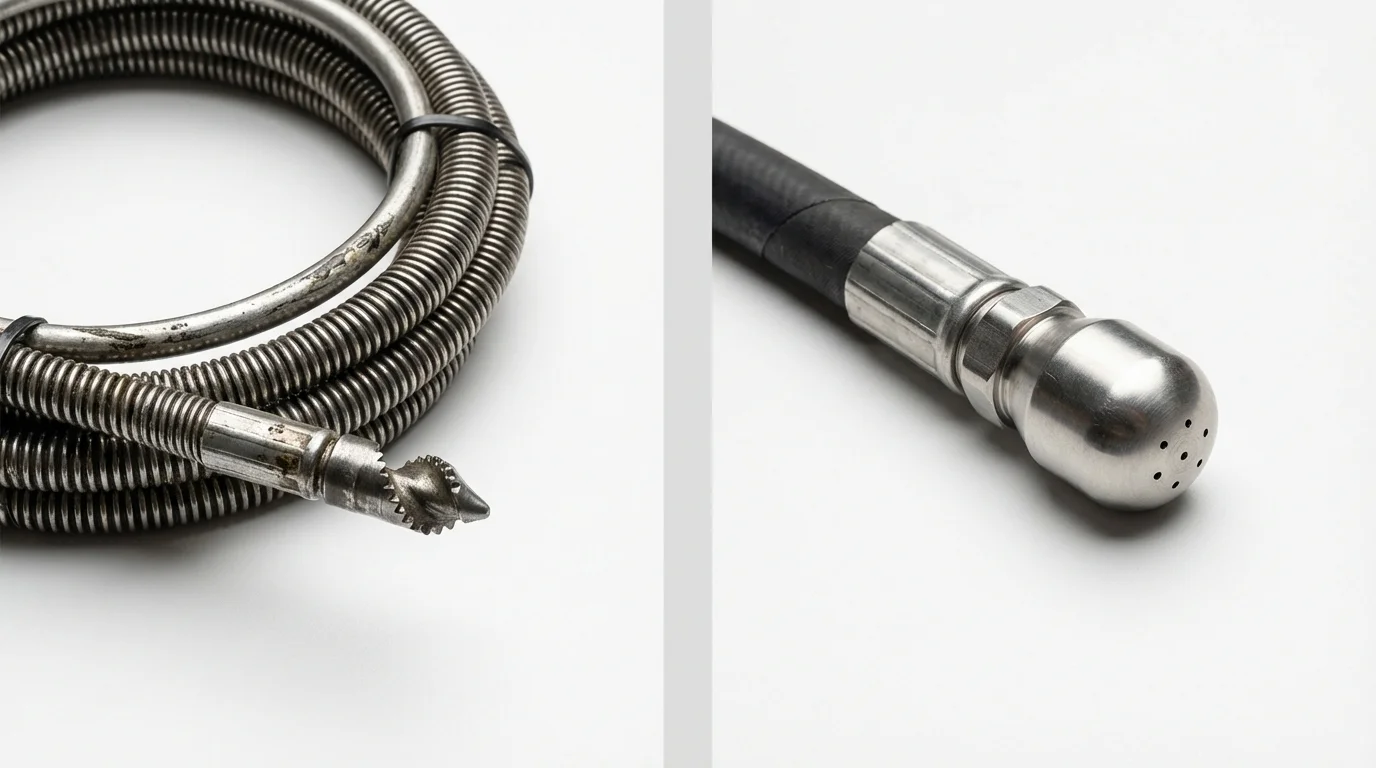 Drain snake cable and hydro jetting nozzle used for drain cleaning in Morris, AL