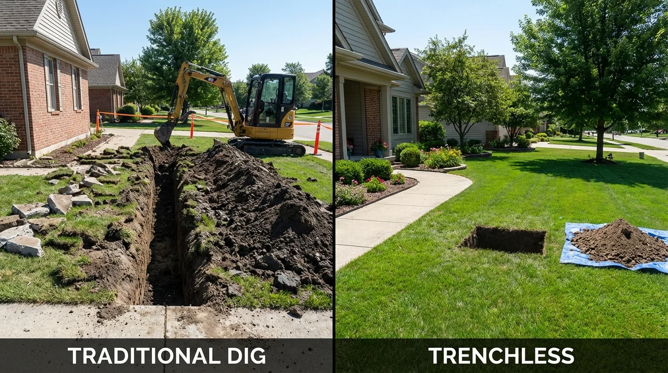 Trenchless sewer repair with minimal yard damage versus traditional excavation in Morris, AL